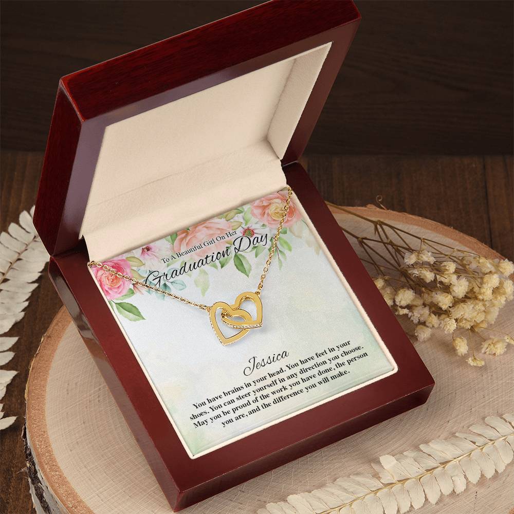 To A Beautiful Girl On Her Graduation Day Flowery Interlocking Hearts Interlocking Hearts Necklace