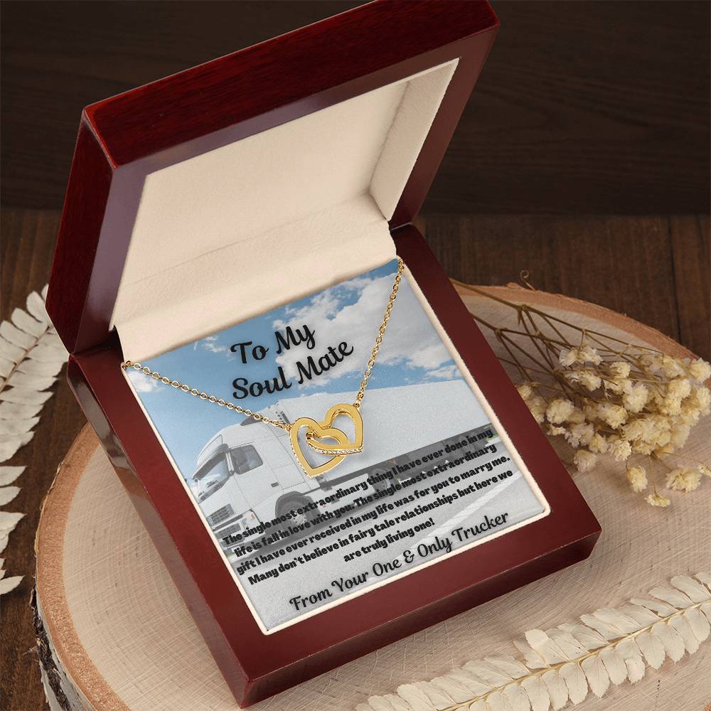 To My Soul Mate From Your One & Only Trucker Interlocking Hearts Necklace