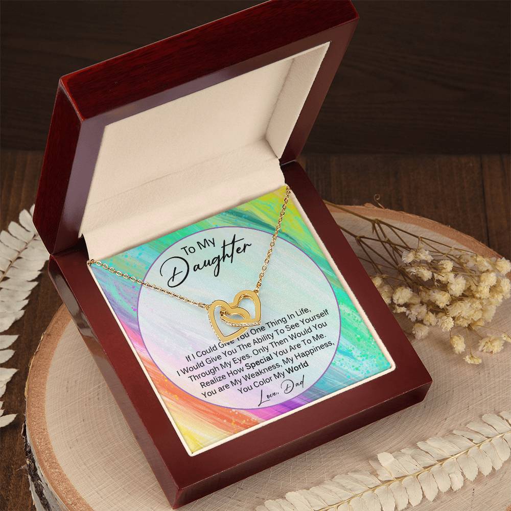 You Color My World - Gift For Daughter From Dad Interlocking Hearts Necklace