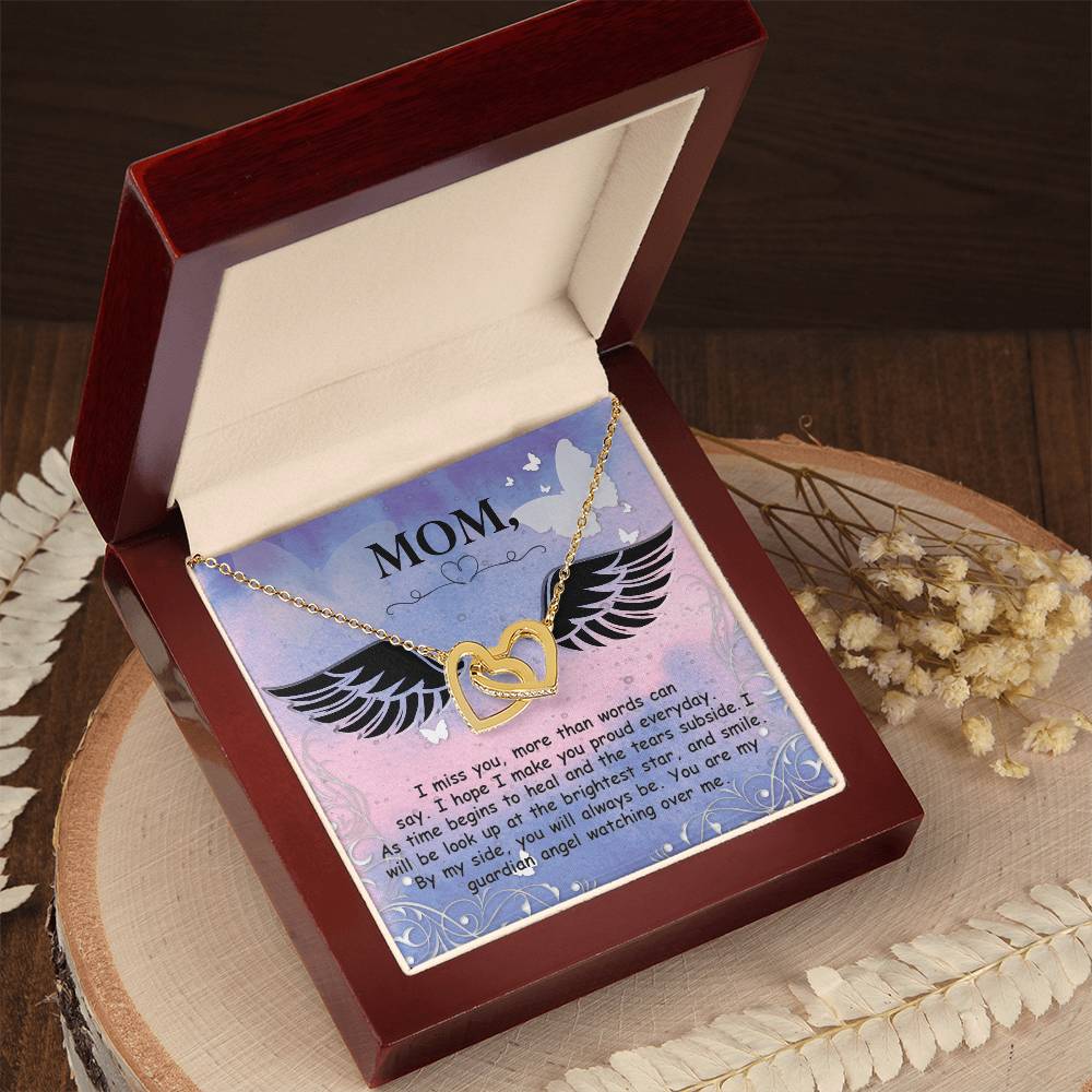 Mom - I Miss You More Than Words Can Say - Interlocking Heart Necklace Interlocking Hearts Necklace