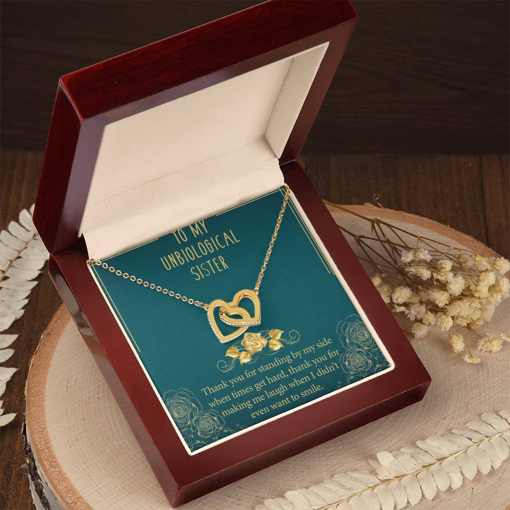 To My Unbiological Sister Interlocking Hearts Necklace Message Card