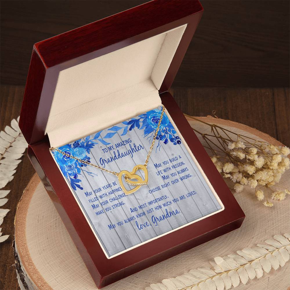 Granddaughter - May Your Years Be Filled With Happiness - Grandma Interlocking Heart Necklace Gift From Grandmother Granddaughter Birthday Gift For Granddaughter Interlocking Hearts Necklace