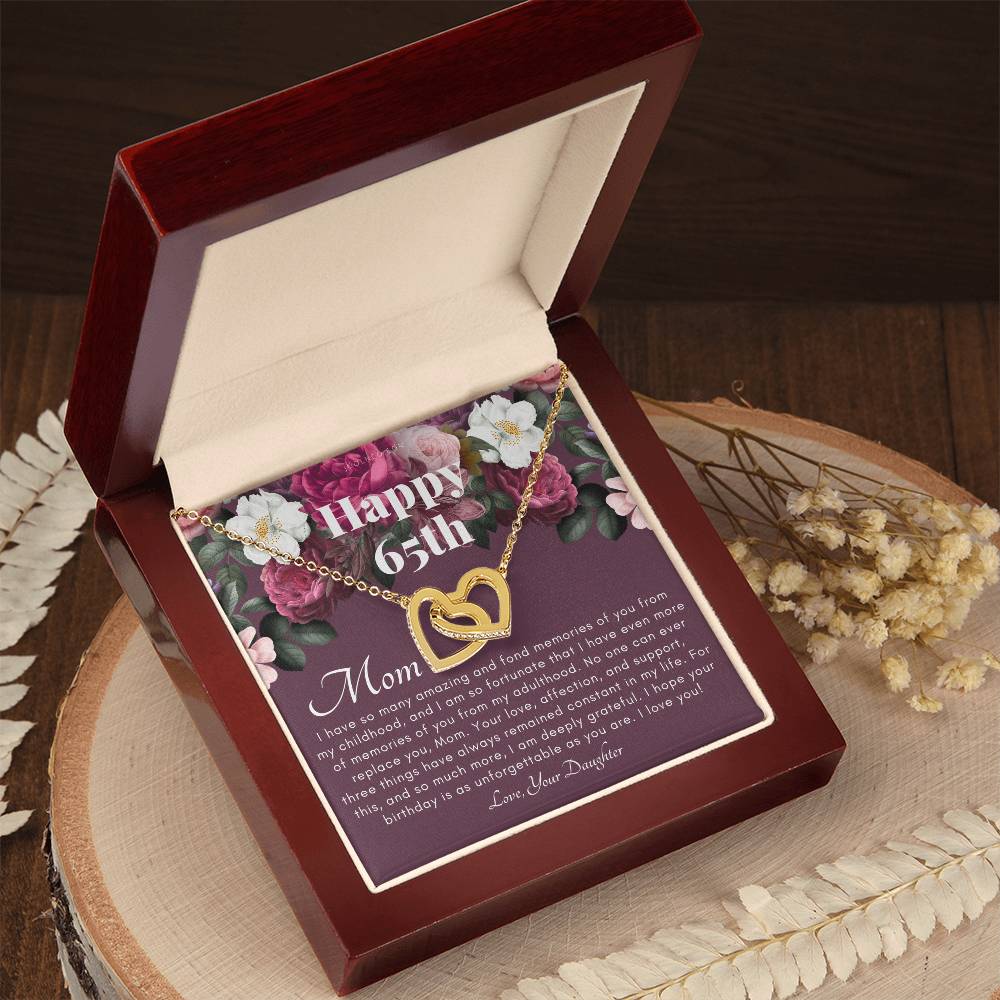 Mother'S 65Th Birthday Gift Gift For Mom On Her Birthday Gift For Mom From Daughter Mom Necklace Best Mom Gift Message Card Interlocking Hearts Necklace