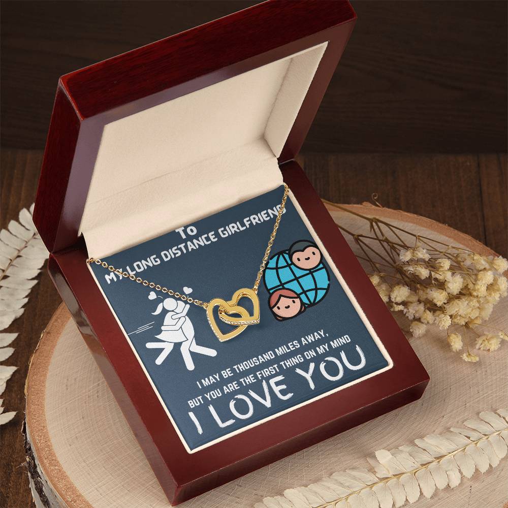 Gift For Long Distance Girlfriend Interlocking Hearts Necklace