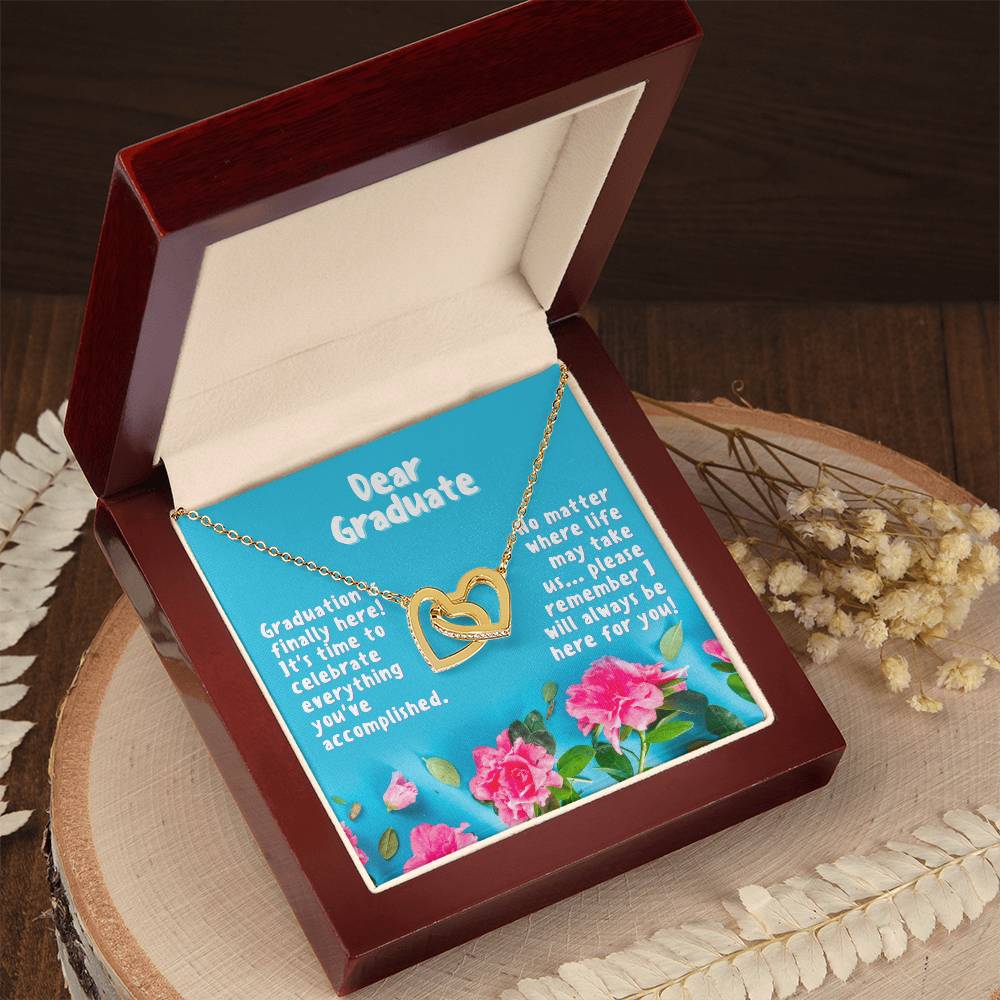 Dear Graduate Turquoise And Rose Interlocking Hearts Necklace