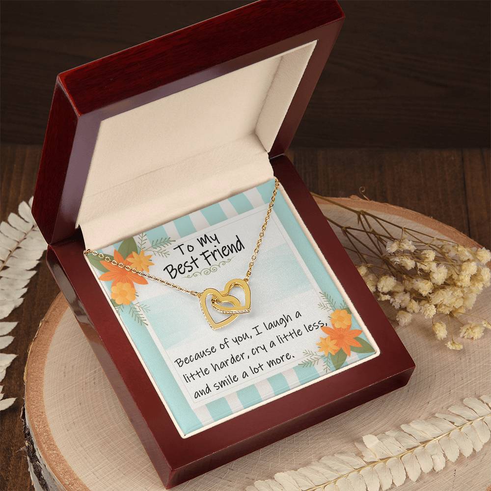 To My Best Friend - I Laugh A Little Harder Interlocking Heart Gift Neckalce Interlocking Hearts Necklace