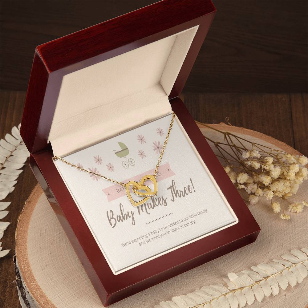 Pregnancy Announcement- Baby Makes Three - Family Of Three - Pregnancy Baby Reveal - First Baby Interlocking Hearts Necklace