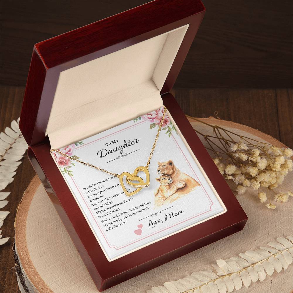 My Daughter Love Mom - Reach For The Stars Hearts - Lions Interlocking Hearts Necklace