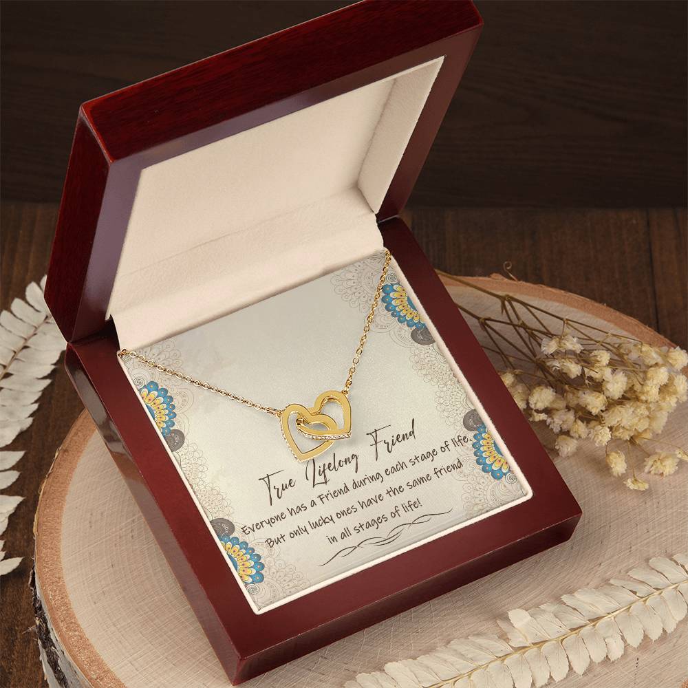 True Lifelong Friend Interlocking Hearts Necklace Message Card