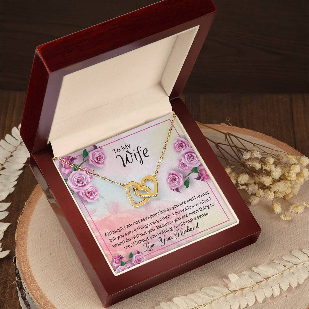 Two Hearts Beat As One Message Card Necklace Interlocking Hearts Necklace