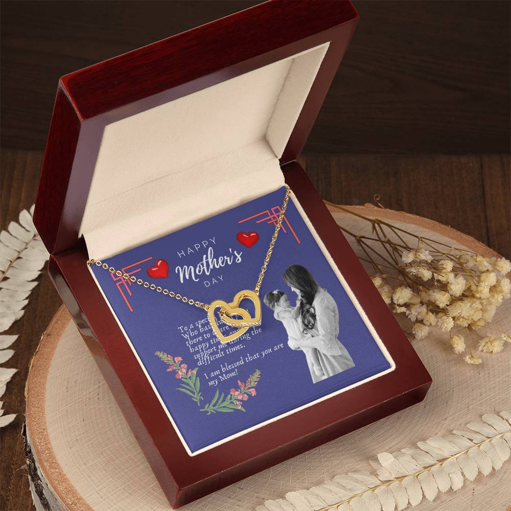 Mother'S Day Interlocking Hearts Pendant Necklace With Royal Blue Message Card Interlocking Hearts Necklace