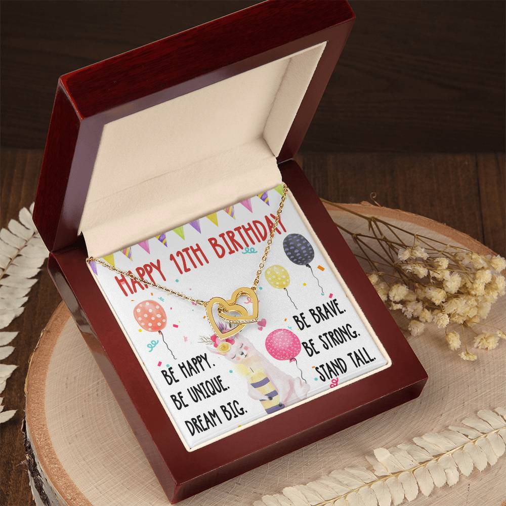 12Th Birthday Necklace Gift For Girl Daughter Birthday Gift For 12 Years Old Teen Birthday Gift Cute Llama Interlocking Hearts Necklace