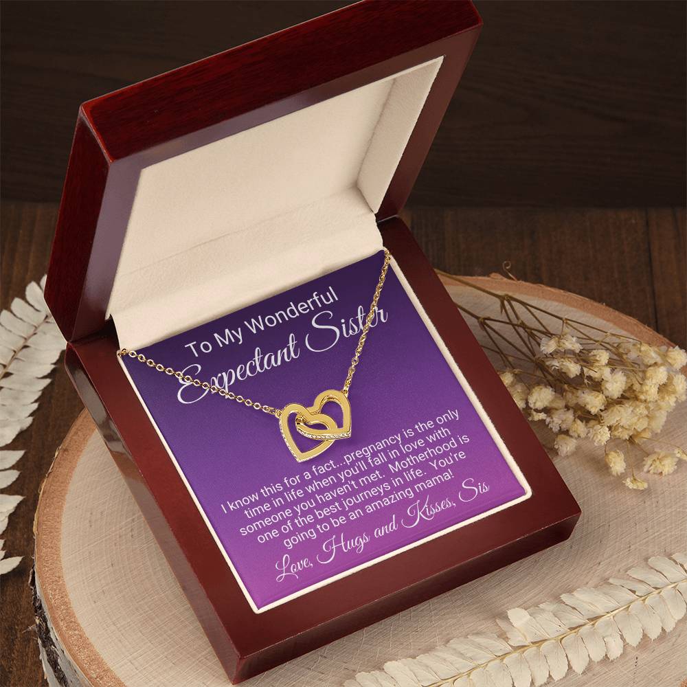 Expectant Sister Linked Hearts Necklace Gift From Sis Interlocking Hearts Necklace