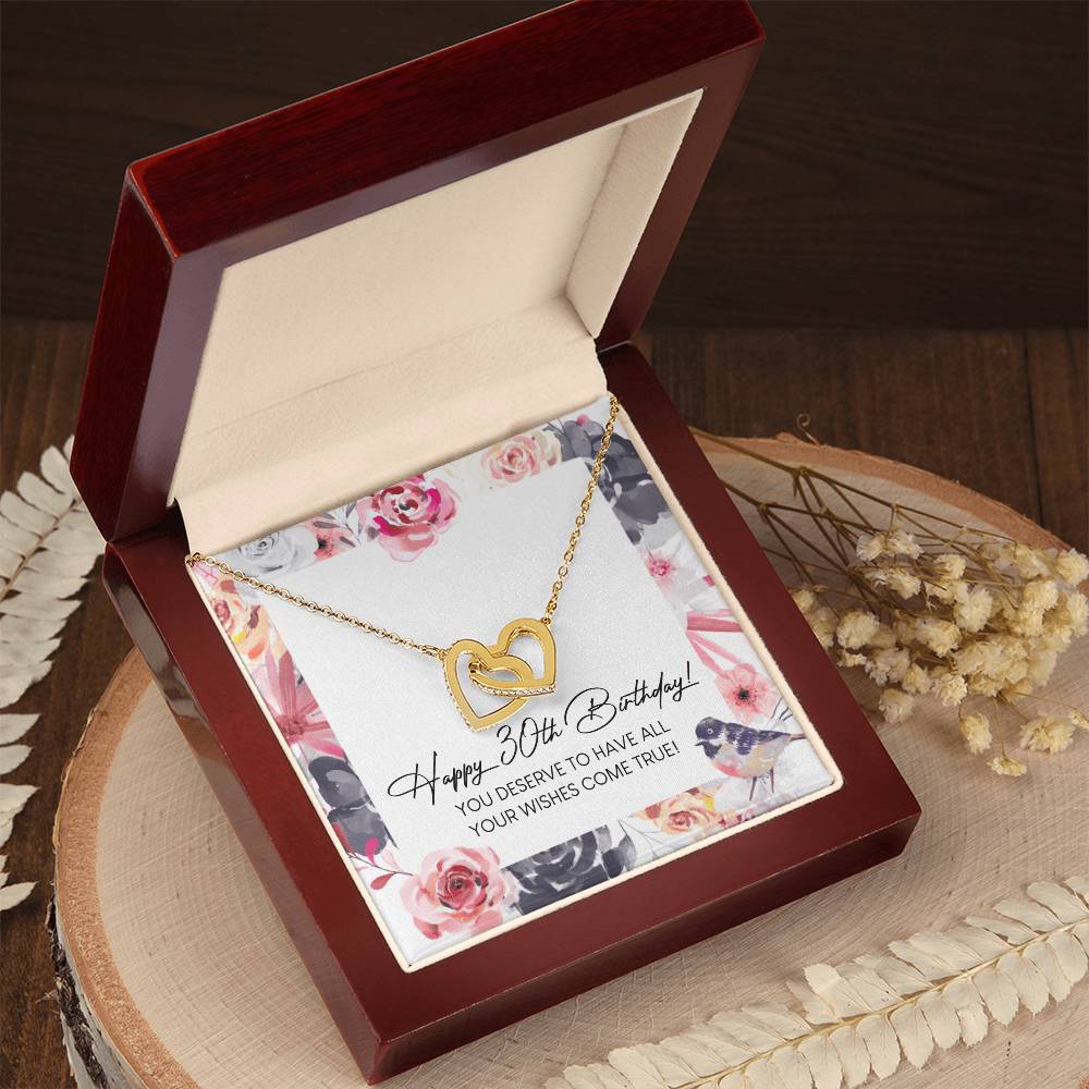 Happy 30Th Birthday Interlocking Hearts Necklace Message Card