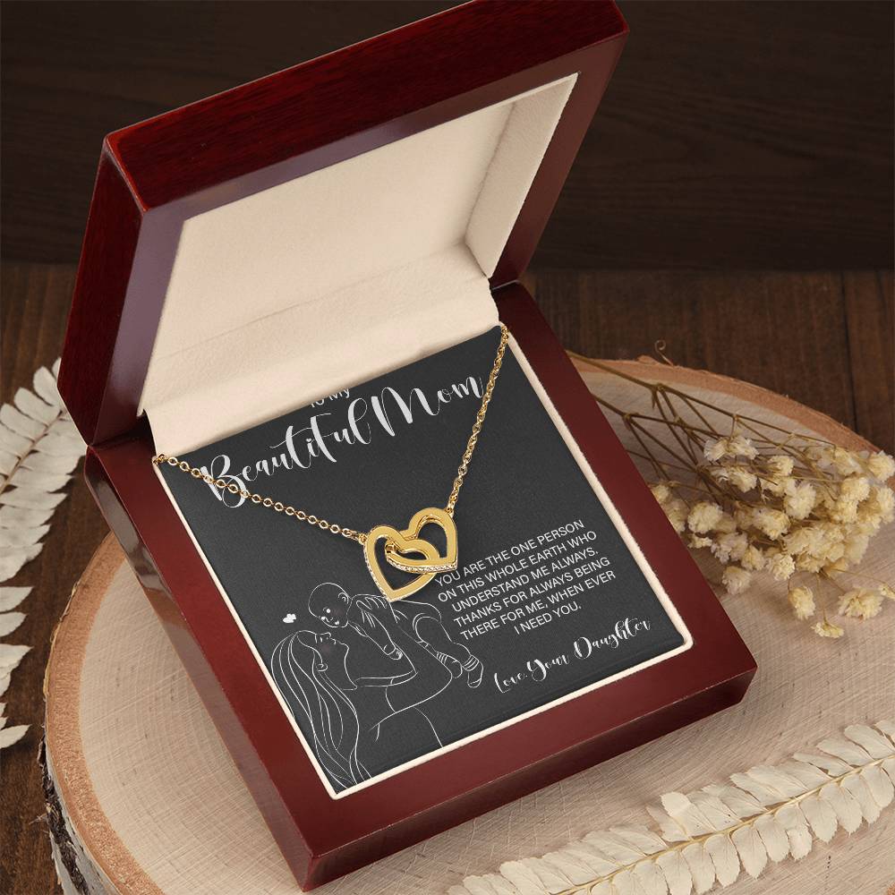 To My Wonderful Mom - Love From Daughter - Princess Love For Mom Interlocking Hearts Necklace