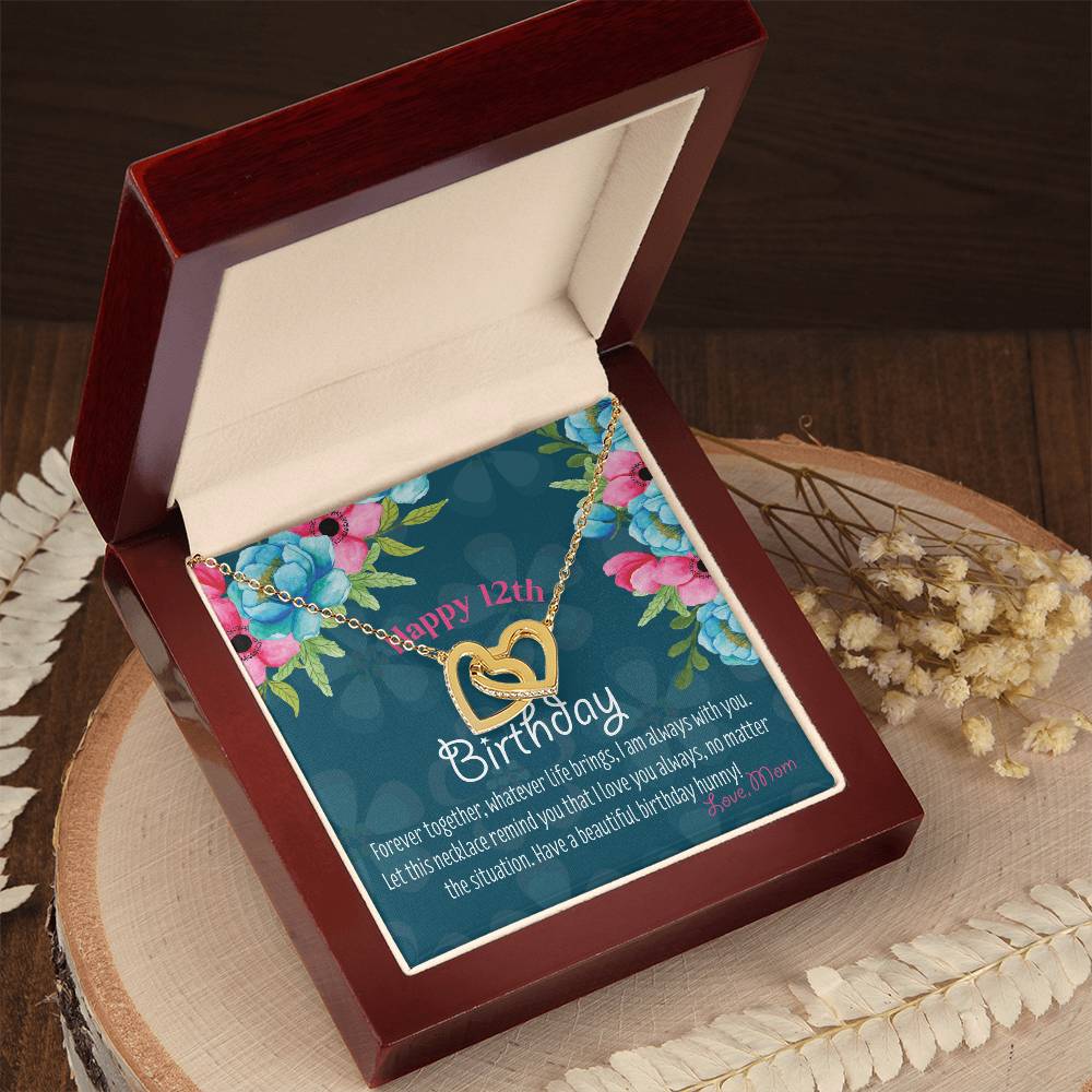 12Th Birthday Gift To Daughter From Mom Heart Birthday Necklace Daughter Turning 12 Gift From Mother Interlocking Hearts Necklace