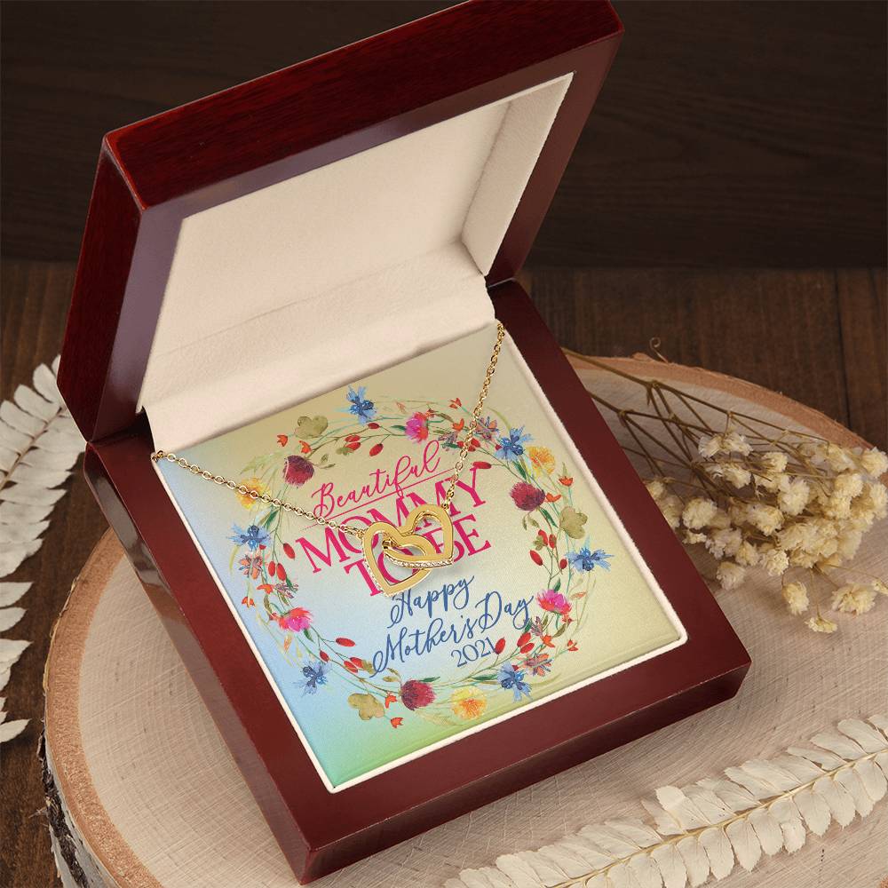 Interlocking Hearts Necklace With Message Card - Mommy To Be - Gift For Mom