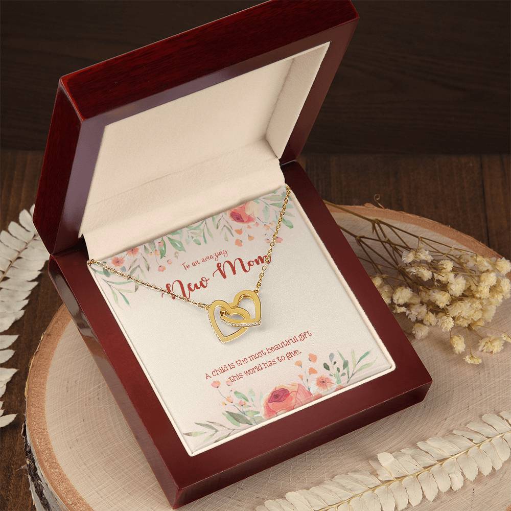 To An Amazing New Mom Mommy To Be Gift Pregnant Necklace Interlocking Hearts Necklace