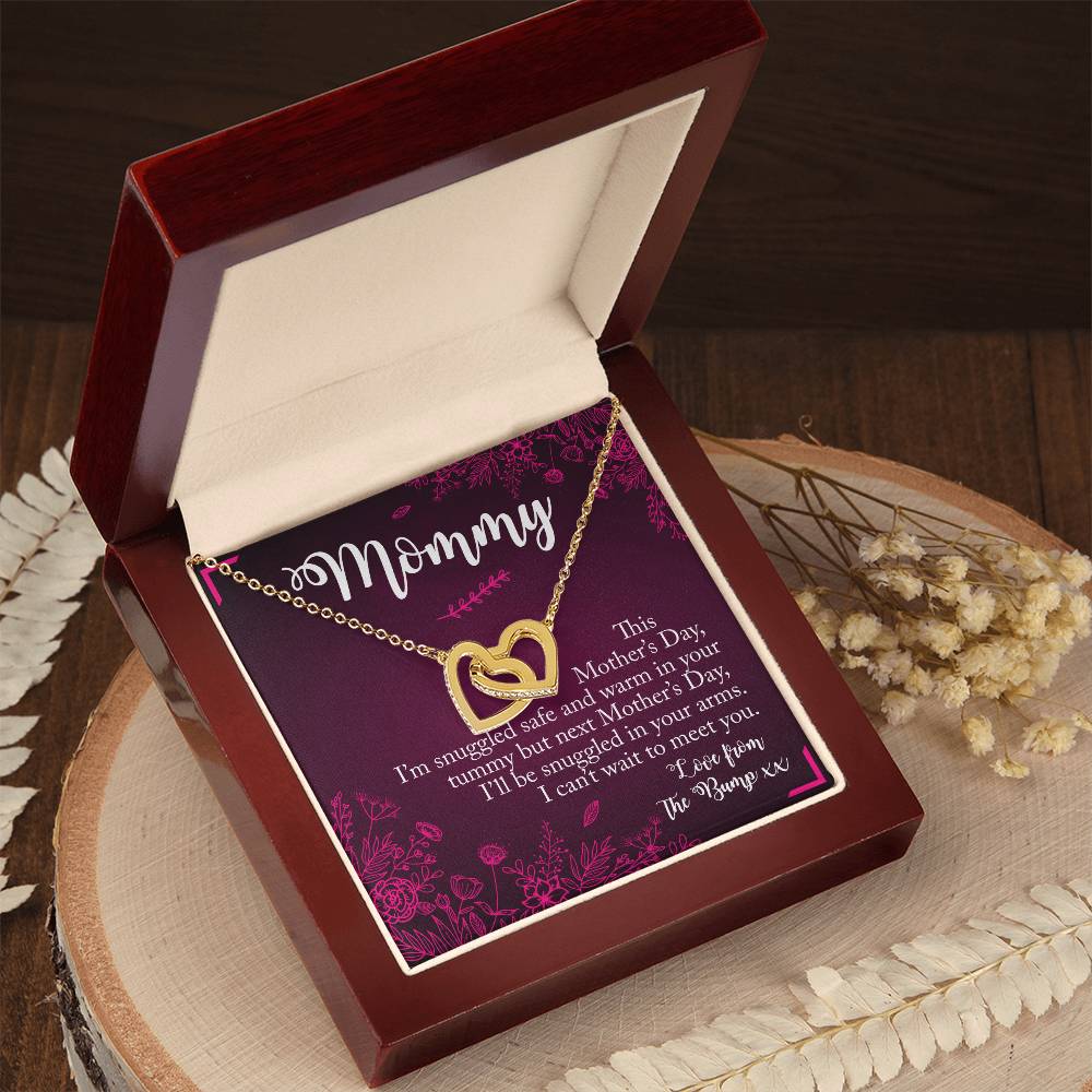 Mommy To Be. Mothers Day Two Hearts Gift Interlocking Hearts Necklace
