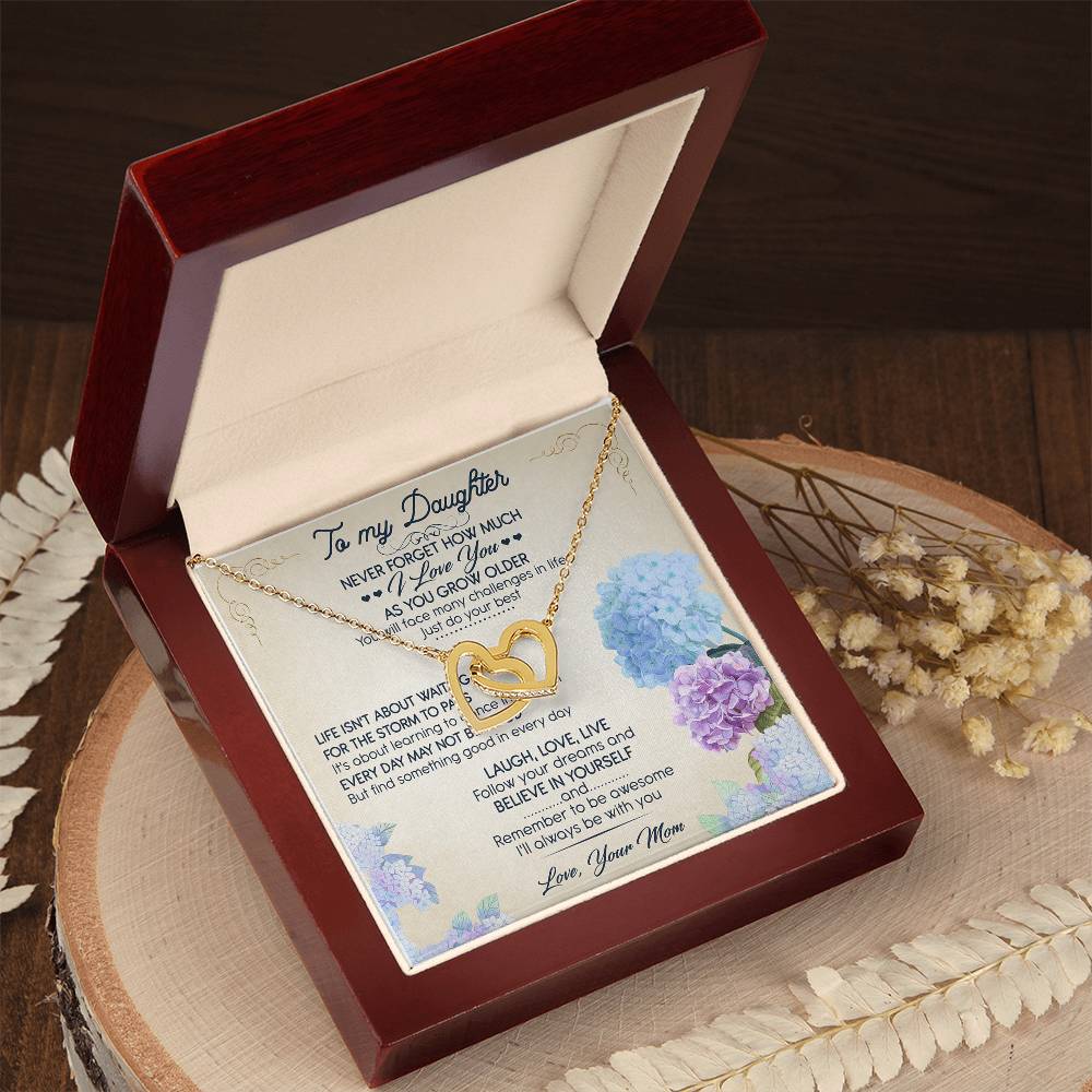 To My Daughter I Love You Interlocking Hearts Necklace Birthday Message Card