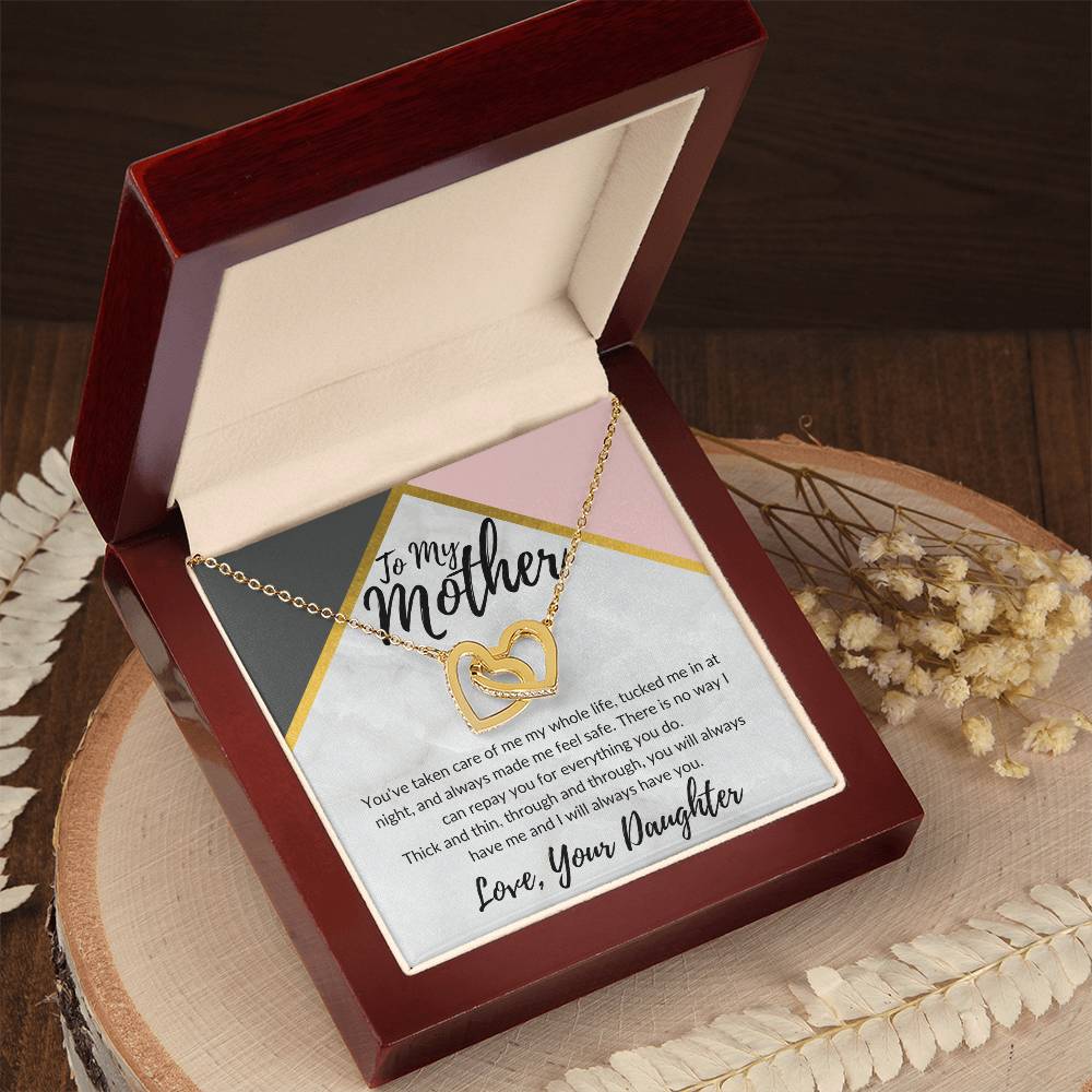 To My Mother - Through Thick And Thin - Necklace Interlocking Hearts Necklace