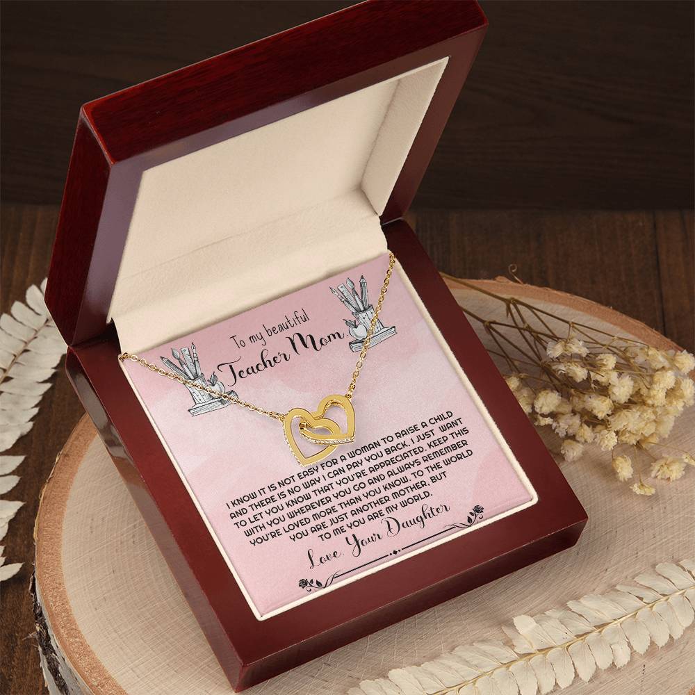 Teacher Mom Necklace Gift From Daughter Interlocking Hearts Necklace