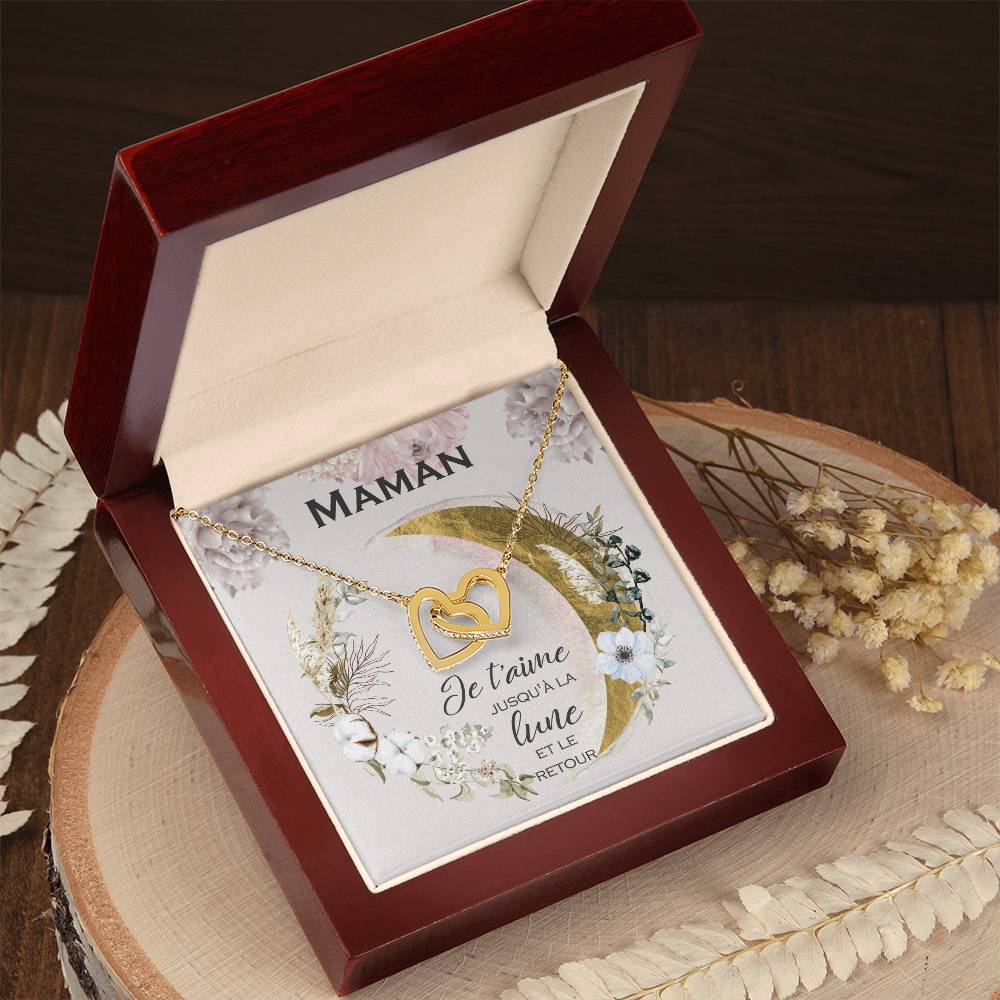 Cadeau Pour Maman Je T'Aime Jusqu'À La Lune Et Back Collier Pour Maman Cadeau De La Fille À La Mère Cadeau De Fête Des Mères Bijoux Pour Femmes Gift For Mom French Interlocking Hearts Necklace