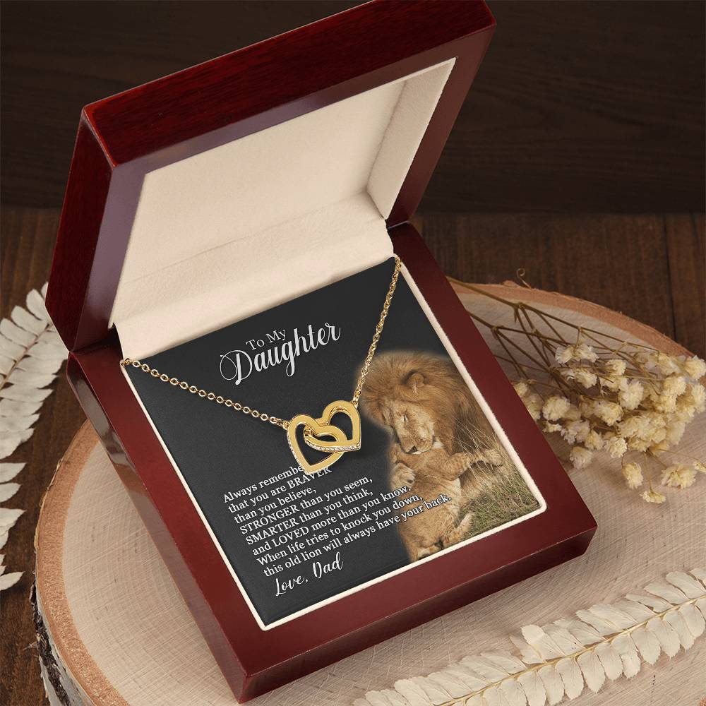 To My Daughter - This Old Lion Will Always Have Your Back - Necklace Interlocking Hearts Necklace