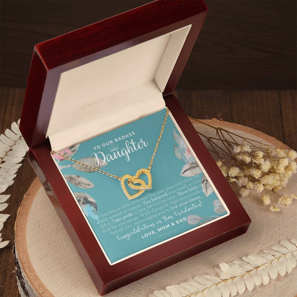 To Our Badass Daughter Straighten Your Crown Necklace Parents Daughter Necklace Daughter Graduation Gift Graduation On Pandemic Interlocking Hearts Necklace