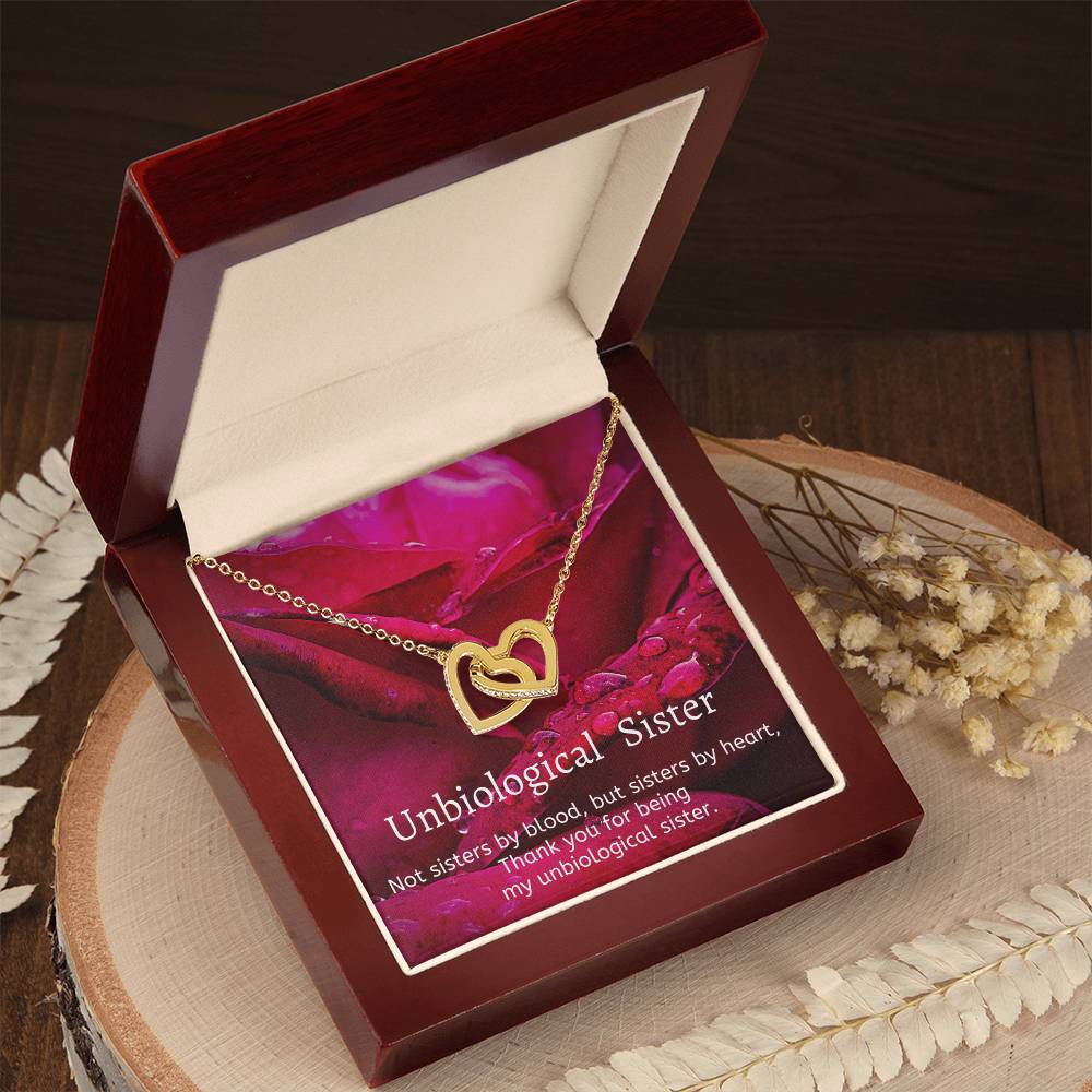 Unbiological Sister - Not Sisters By Blood But Sisters By Heart Interlocking Hearts Necklace