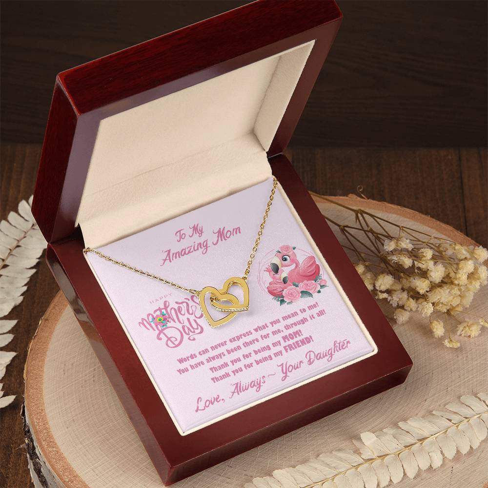 Flamingo Mom'S Day Two Hearts Necklace Interlocking Hearts Necklace