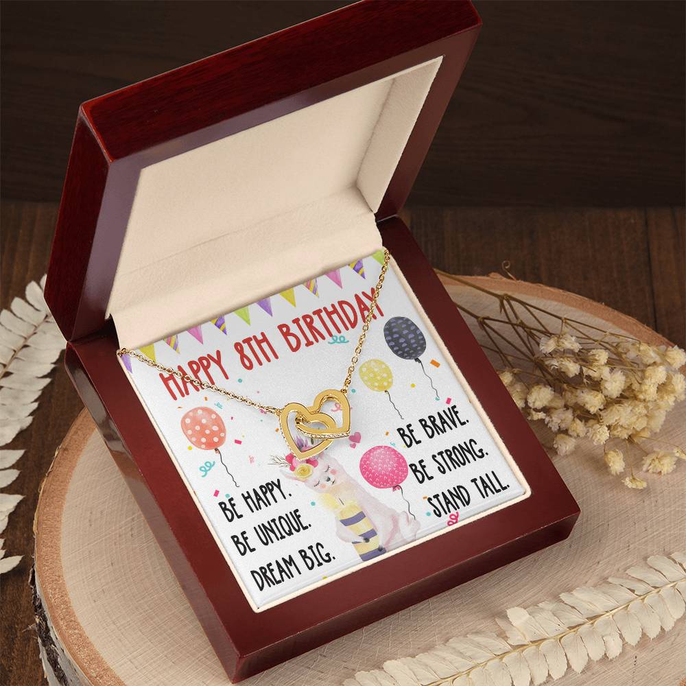 8Th Birthday Necklace Gift For Girl Daughter Birthday Gift For 8 Years Old Teen Birthday Gift Cute Llama Interlocking Hearts Necklace