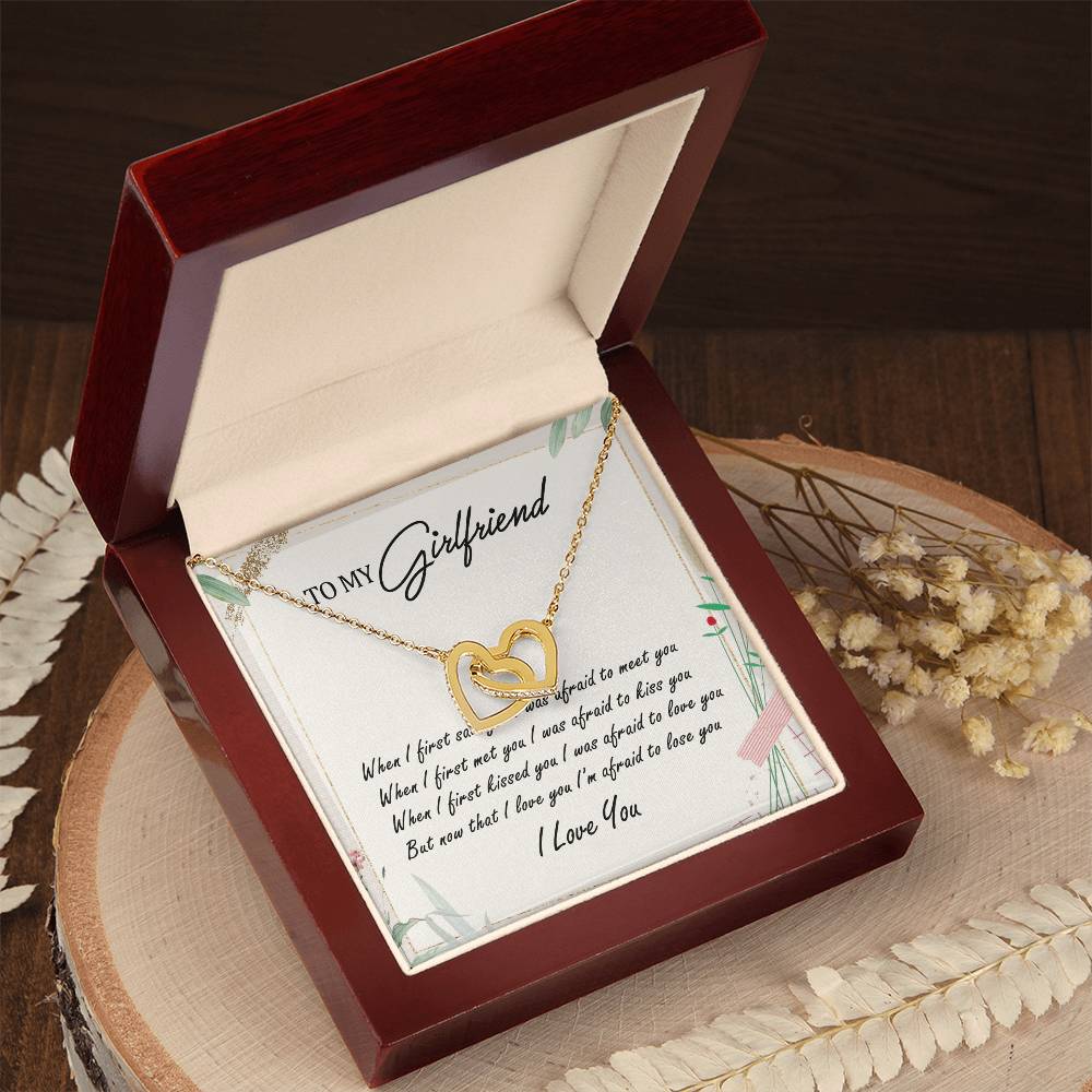 To My Girlfriend Interlocking Hearts Necklace Message Card