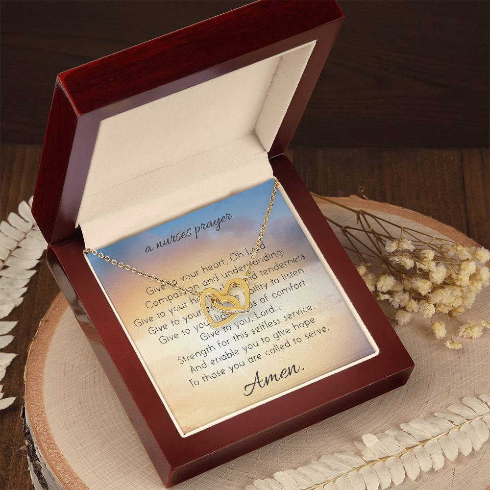 A Nurse Prayer Interlocking Hearts Necklace
