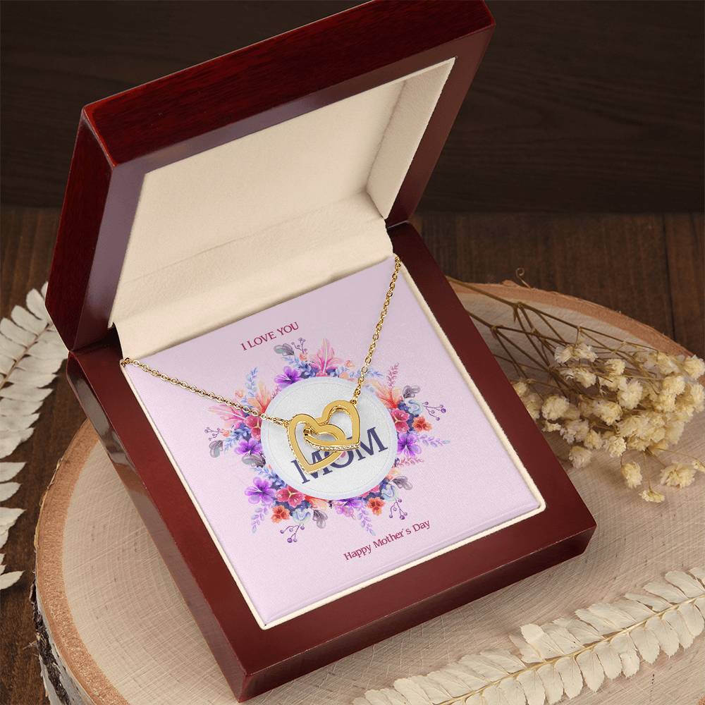 Happy Mother'S Day - Two Hearts Embellished With Cubic Zirconia Stones Interlocking Hearts Necklace
