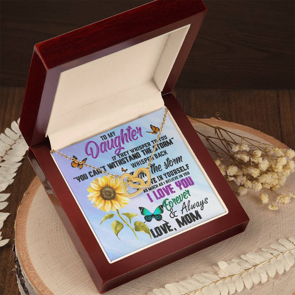 To My Daughter Necklace -Whisper The Storm Interlocking Hearts Necklace
