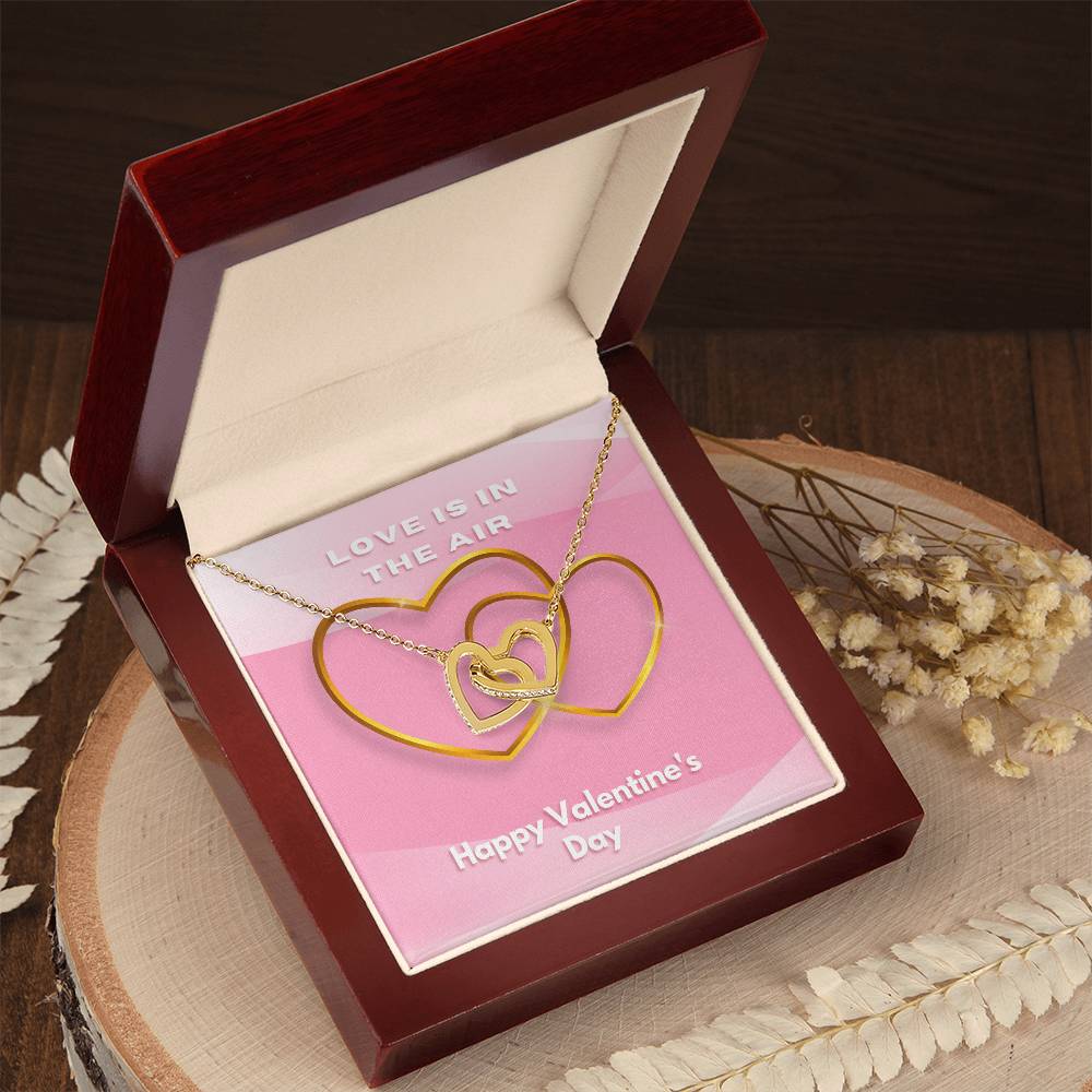 Two Hearts Embellished Love Is In The Air Interlocking Hearts Necklace