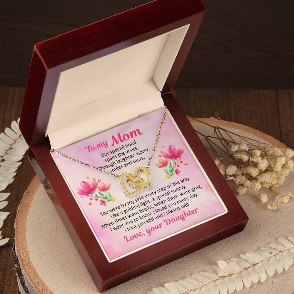 To My Mom - Our Special Bond Spans The Years - Necklace Interlocking Hearts Necklace