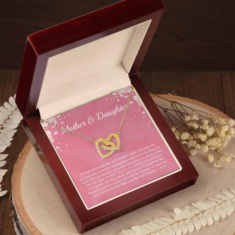 Mother Daughter Through Thick And Thin And Sleepless Nights Through Tears Joy And Pain Interlocking Hearts Necklace