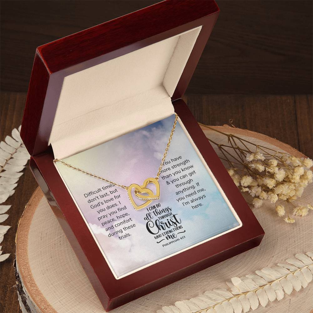 Scripture Encouragement Interlocking Hearts Necklace Philippians 413 Rainbow Clouds