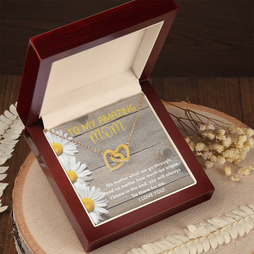 To My Amazing Mom Two Hearts Embellished Interlocked Together Necklace For Mother'S Day Gift Happy Mother'S Day Necklace Interlocking Hearts Necklace
