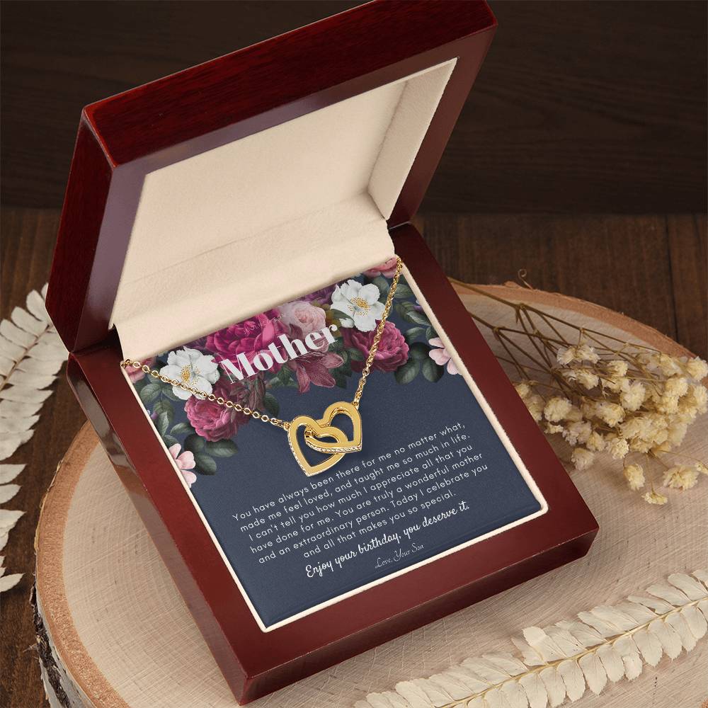 Mother'S Birthday Gift Necklace For Mom'S Birthday Elegant Gift For Mom From Son Best Mom Gift Message Card Interlocking Hearts Necklace