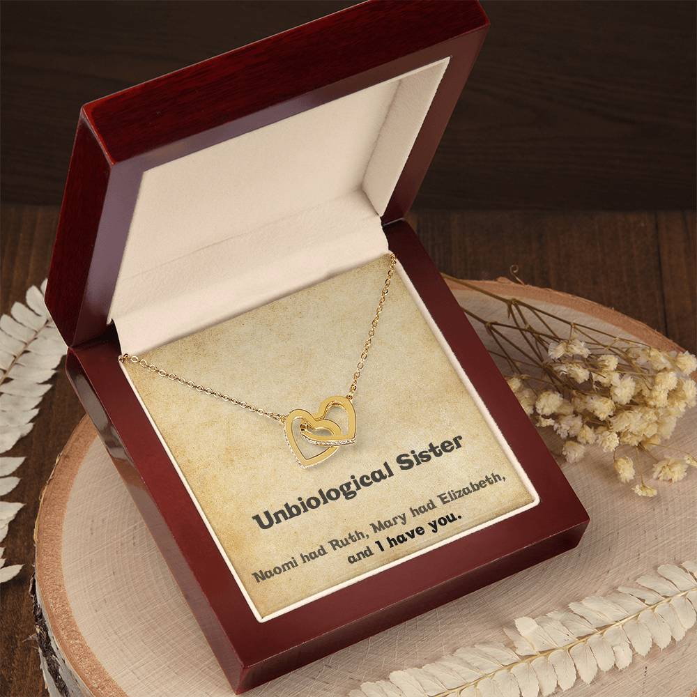 Unbiological Sister Necklace - Gift For Best Friend Interlocking Hearts Necklace
