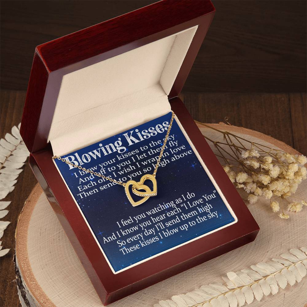 Blowing Kisses Remembrance Necklace Gift Interlocking Hearts Necklace