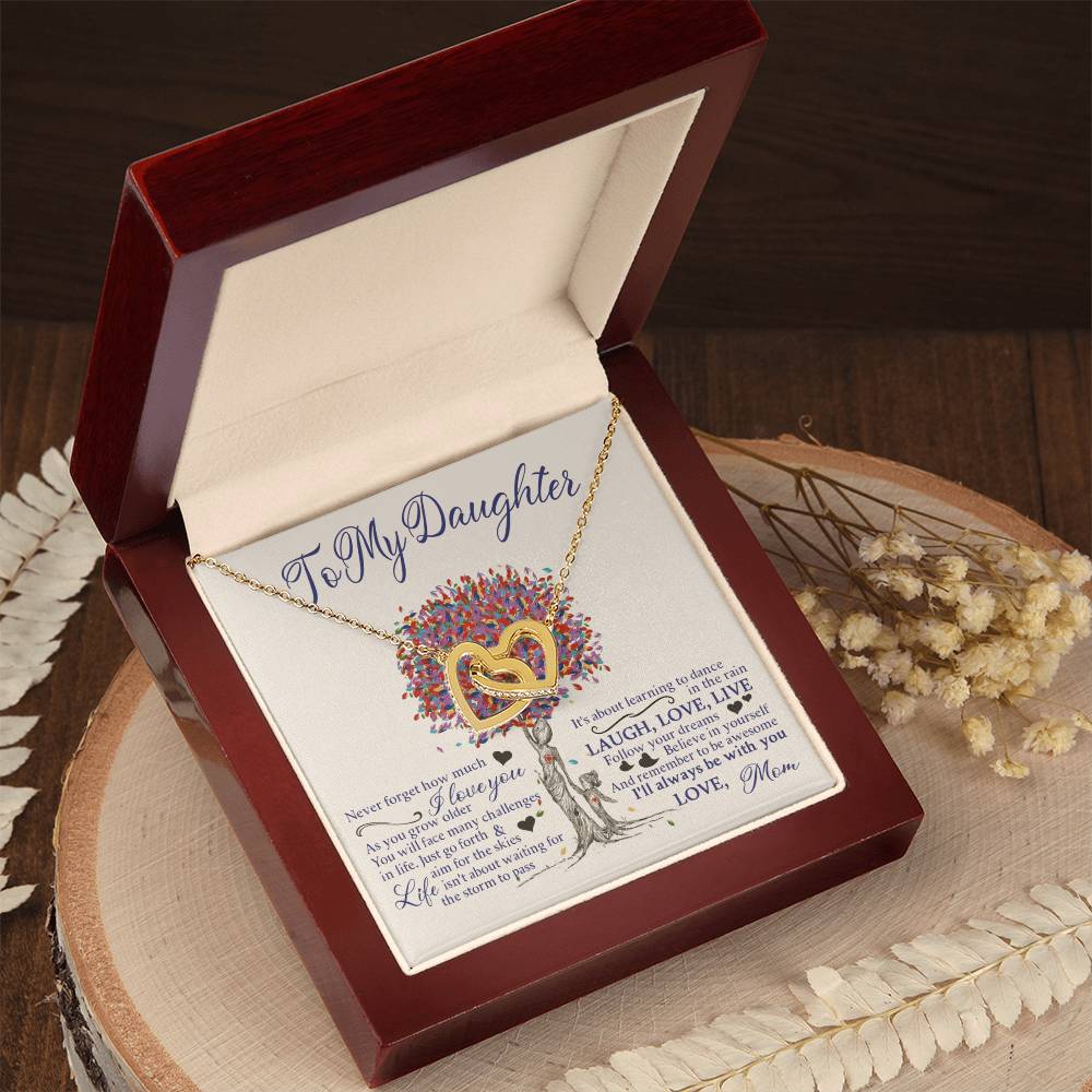 My Daughter - Follow Your Dreams - Love Mom Interlocking Hearts Necklace