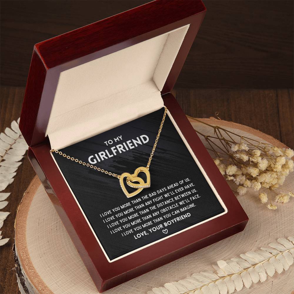 To My Girlfriend - I’Ll Always Love You - Interlocking Necklace Interlocking Hearts Necklace