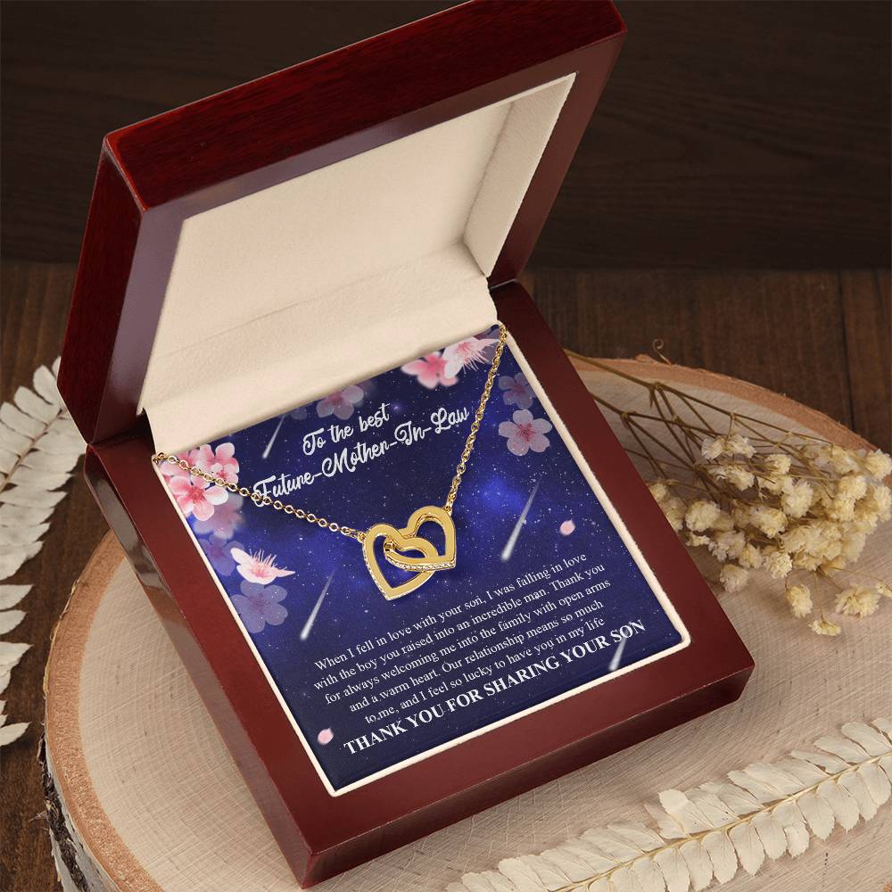 To My Future Mother-In-Law - Thank You For Always Welcoming Me Into The Family With Open Arms And A Warm Heart Interlocking Hearts Necklace