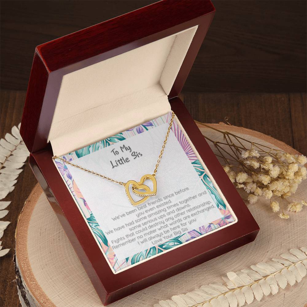 Little Sis I Will Always Be Here For You - Locked Hearts Necklace Interlocking Hearts Necklace