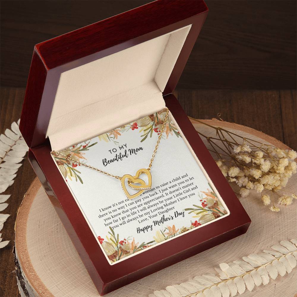 To My Beautiful Mom - Interlocking Heart Necklace - Interlocking Hearts Necklace