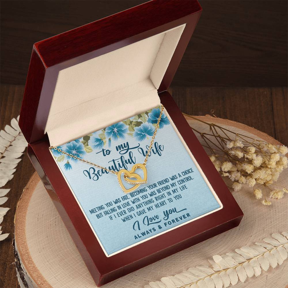 To My Beautiful Wife Meeting You Was Fate Interlocking Hearts Necklace